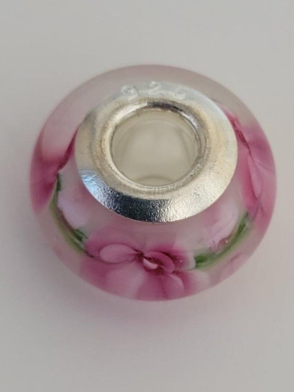NWT For Pandora Charm Bracelet 925 Sterling Silver Murano Glass Flower Bead Pink